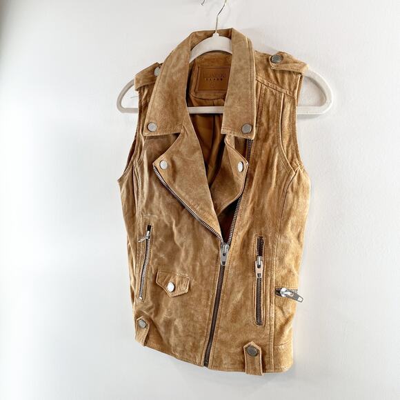 Blank NYC Suede Leather Moto Zip Up Sleeveless Vest Camel Brown Small - Picture 7 of 8